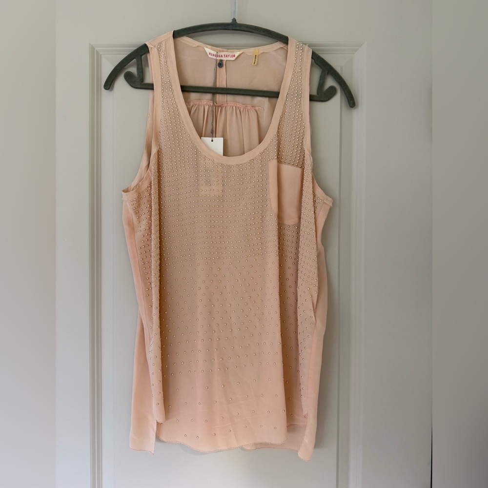 NWT Rebecca Taylor Nude Blush Pink Studded Silk Tank | Size 12